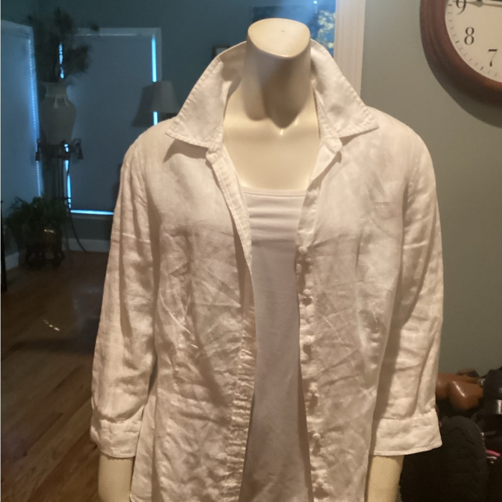Coldwater Creek Linen White Button-Down Shirt